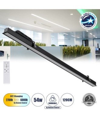 GLOBOSTAR® LUCA 61032 Μοντέρνο Φωτιστικό Οροφής LED 54W 6500lm 120° AC 220-240V IP20 Ρυθμιζόμενο Λευκό CCT με Χειριστήριο από 2700K έως 6000K Dimmable - Lumileds SMD Chip - Μαύρο Ματ - Μ121.5 x Π5 x Υ4cm - 3 Χρόνια Εγγύηση